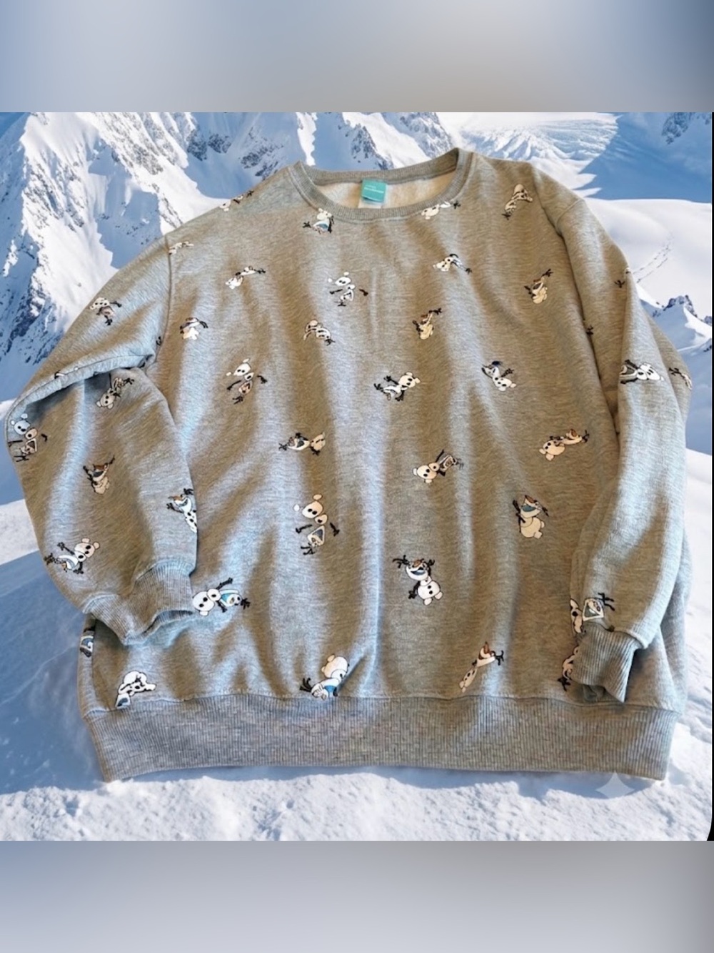 Disney Pullover Frozen Gray Olaf XXL Cozy Winter Snowman Crewneck Sweatshirt